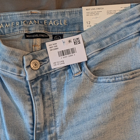 12 Long CURVY American Eagle High Rise Jeggings NWT Ripped Distressed Tall - Picture 5 of 5